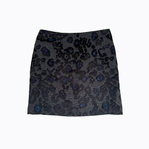 Ann Taylor Gray Cheetah Pencil Skirt Silk Wool Blend Academia Office Mobwife Sz4